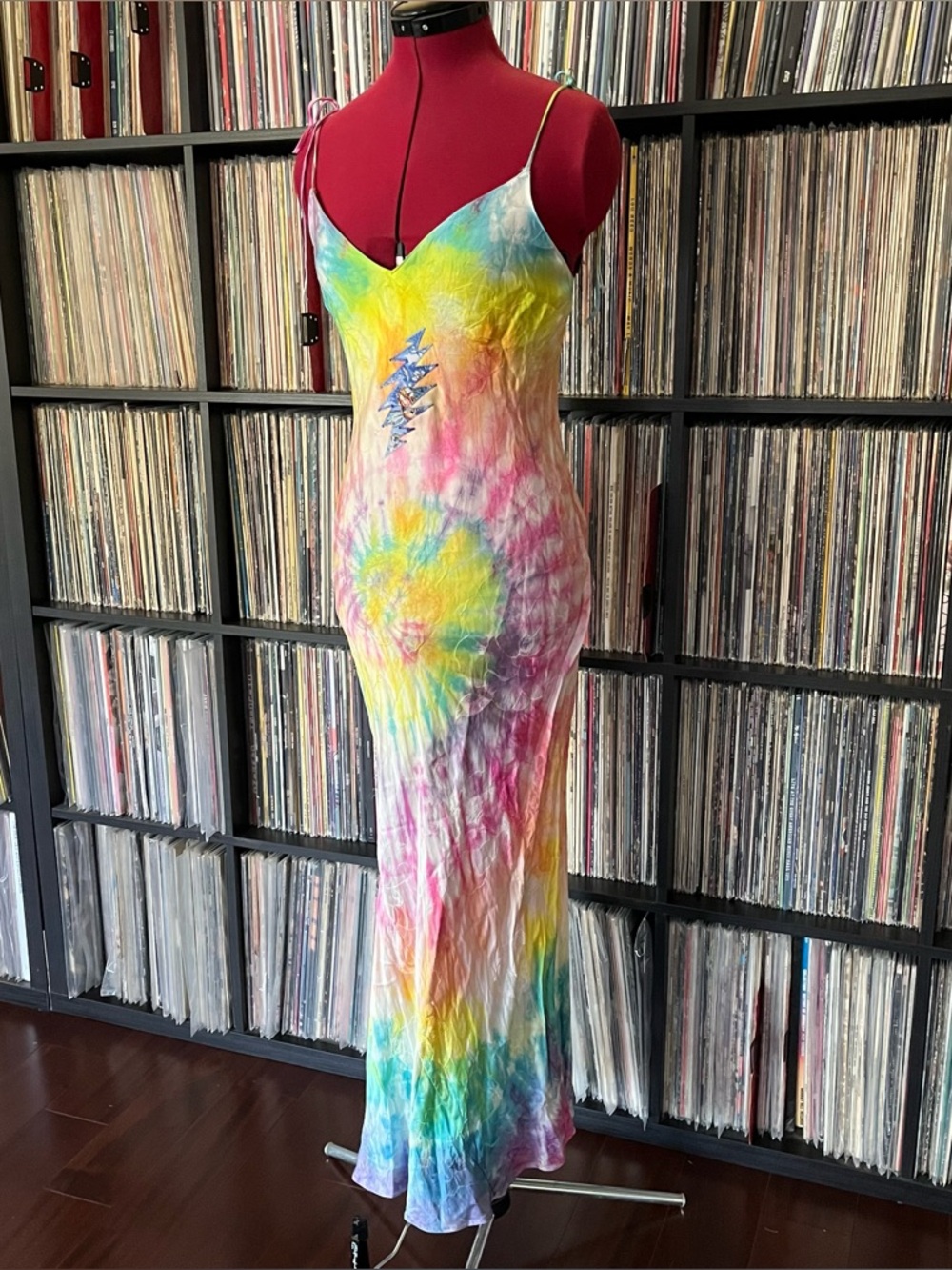 Rainbow swirl hippie slip dress 90s bias stealie bolt dead 💀 grateful faerie ⚡️ - Picture 7 of 15